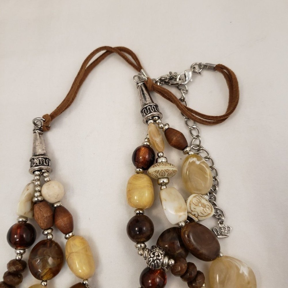 Premier Designs Sundance Necklace Faux Wood Stone Leather Mixed Media Acrylic View 2